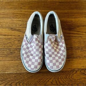 Vans lilac and White Slip-On Sneakers with Checkerboard Design